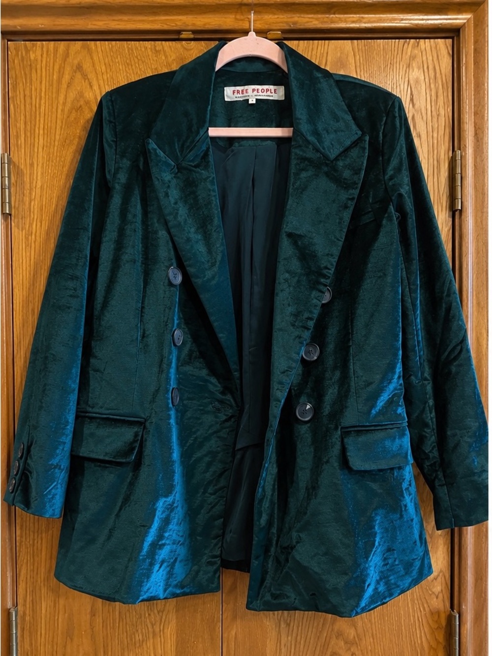 NWT Free People Ashby Velvet Blazer Jade Green Teal Double Breasted M